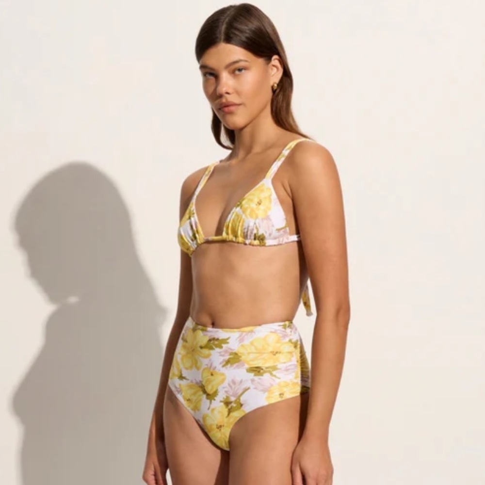 NEW Faithfull The Brand Isadora Floral Yellow High Waist Bottom Bikini Set XS/S
